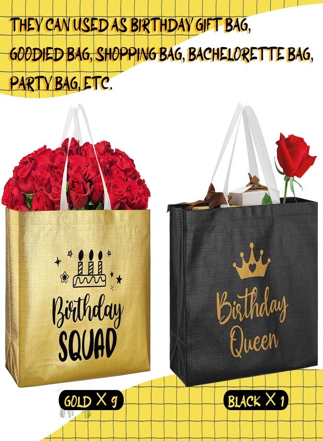 Clysee 10 Pack Reusable Birthday Squad Birthday Queen Gift Bag with Handle Large Tote Bag for Women(Gold, Black) - Image 3